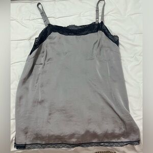 CAbi Gray Satin Chemise with Navy Lace